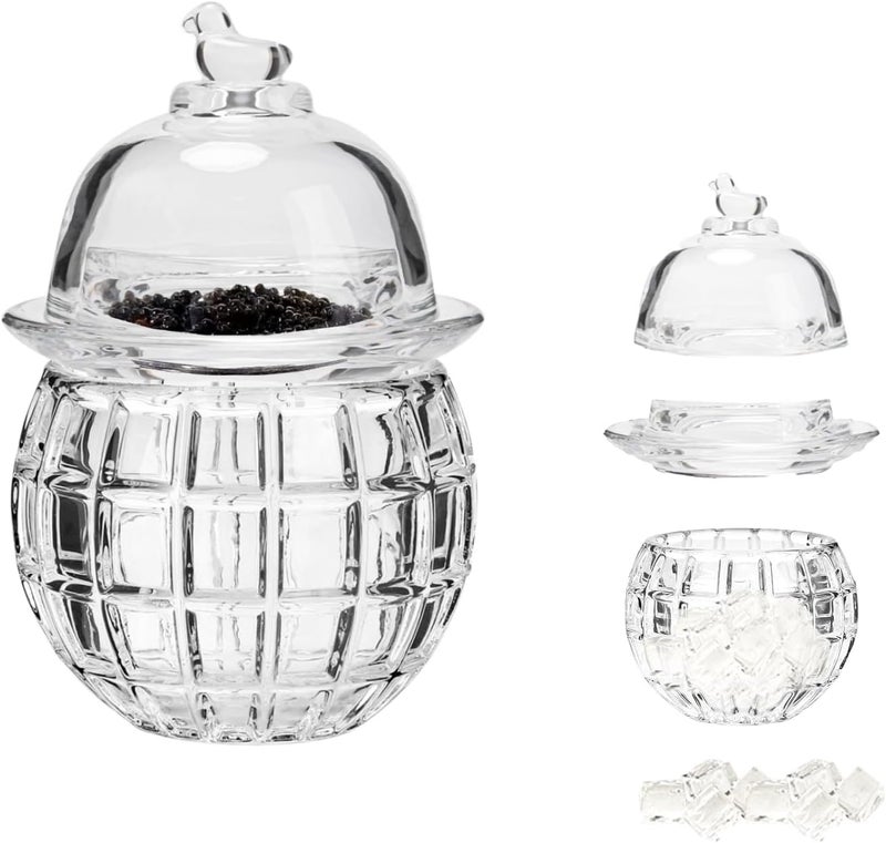 GCFTIFF caviar serving set,Chilled bowl Glass Caviar Dish With Lids,ice bowls to keep food cold, Elegant Serving Tray for Caviar Shrimp and Party Appetizers dip bowl ice cream (Checkered) - Image 1
